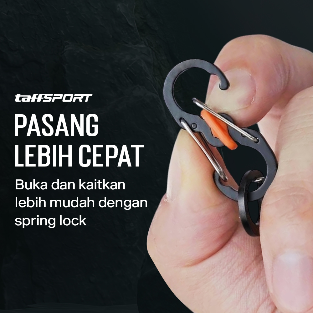 TaffSPORT Carabiner Metal Double Hook Spring Lock Gantungan Kunci 50kg - AT17 Gambar produk TaffSPORT Carabiner Metal Double Hook Spring Lock Gantungan Kunci 50kg - AT17 - 2