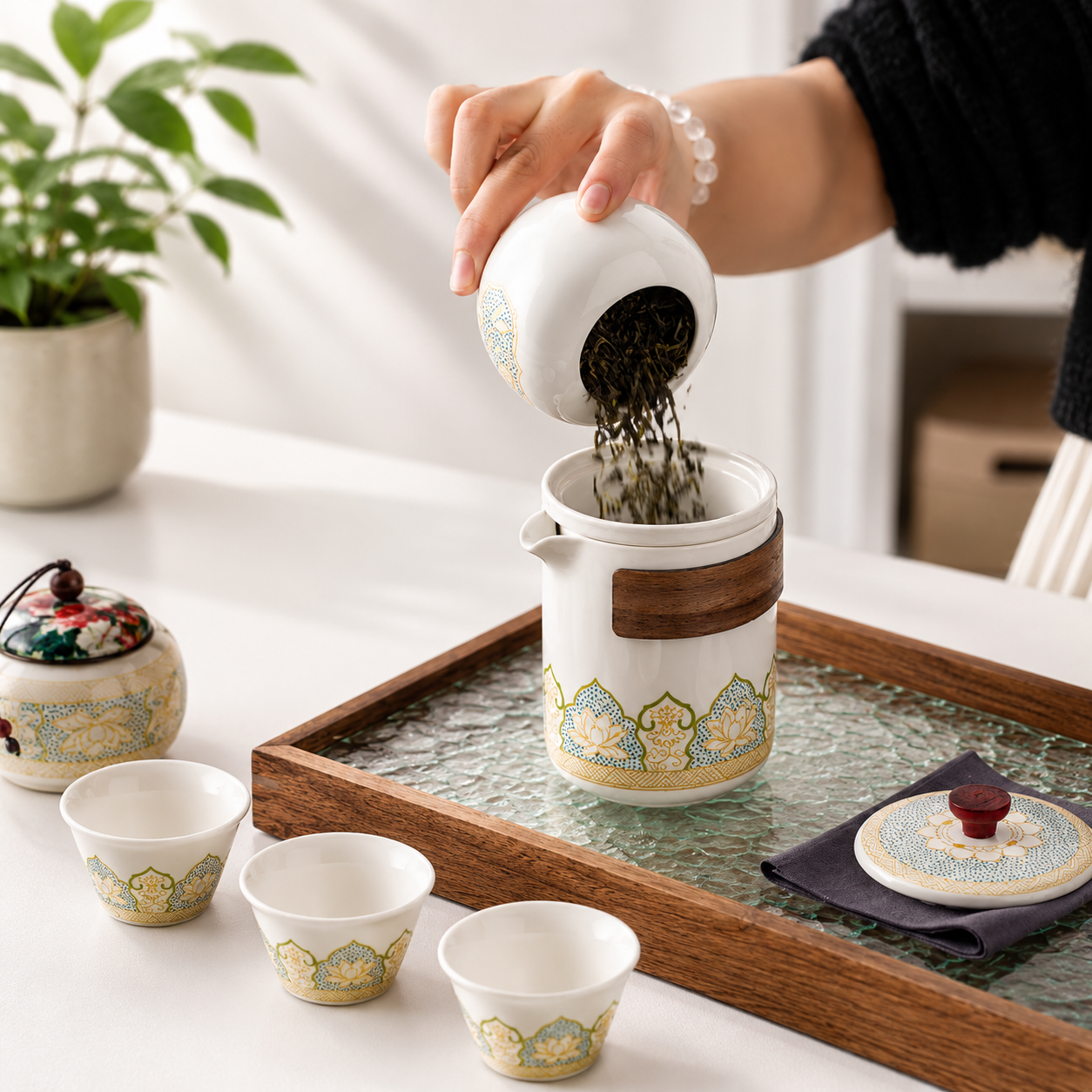 One Two Cups Set Teko Gelas Keramik Kopi Teh 3 Cangkir 1 Teko 1 Toples - S520 Gambar produk One Two Cups Set Teko Gelas Keramik Kopi Teh 3 Cangkir 1 Teko 1 Toples - S520 - 4