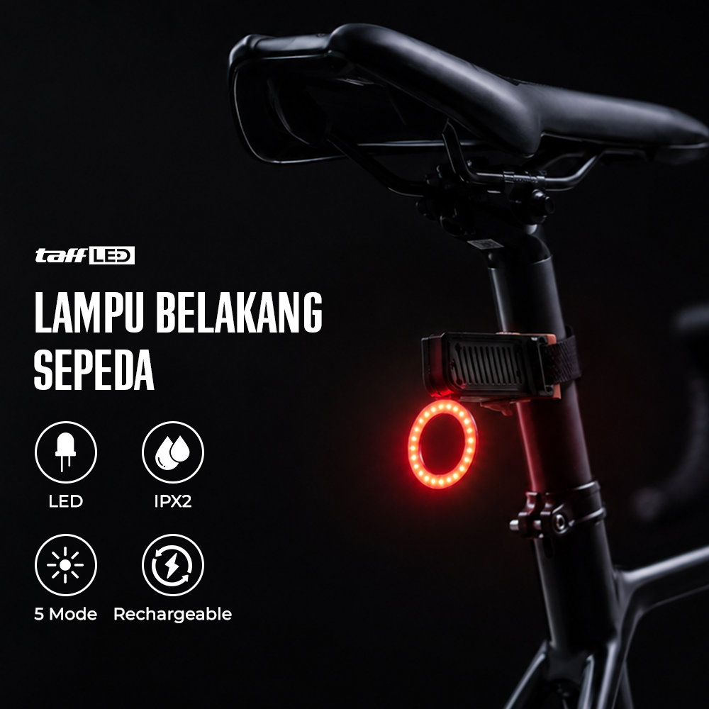 TaffLED Lampu Belakang Sepeda LED Rechargeable Waterproof Tail Light Circle - ZH097 Gambar produk TaffLED Lampu Belakang Sepeda LED Rechargeable Waterproof Tail Light Circle - ZH097 - Utama