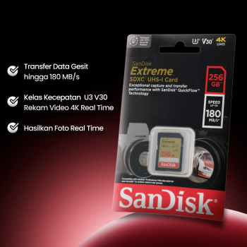 Gambar produk SanDisk Extreme SDXC UHS-I Card V30 U3 Class 256GB-SDSDXVV-256G - SDSDXV
