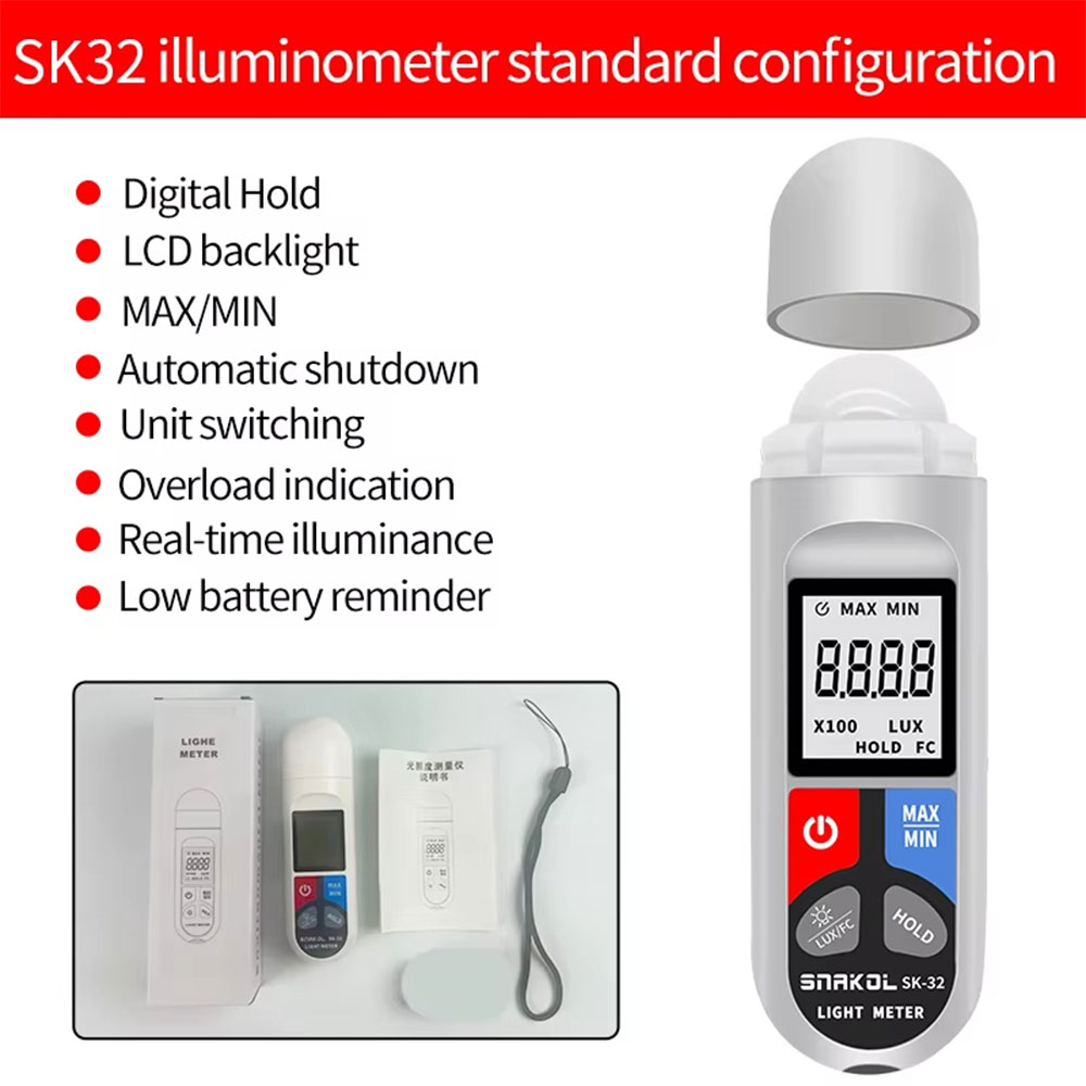 SNAK Digital Light Meter Luxmeter Alat Ukur Intensitas Cahaya LCD - SK-32 Gambar produk SNAK Digital Light Meter Luxmeter Alat Ukur Intensitas Cahaya LCD - SK-32 - 8