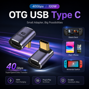 AOLLON OTG USB Type C Head Up and Down 40Gbps Adapter Converter - BK40