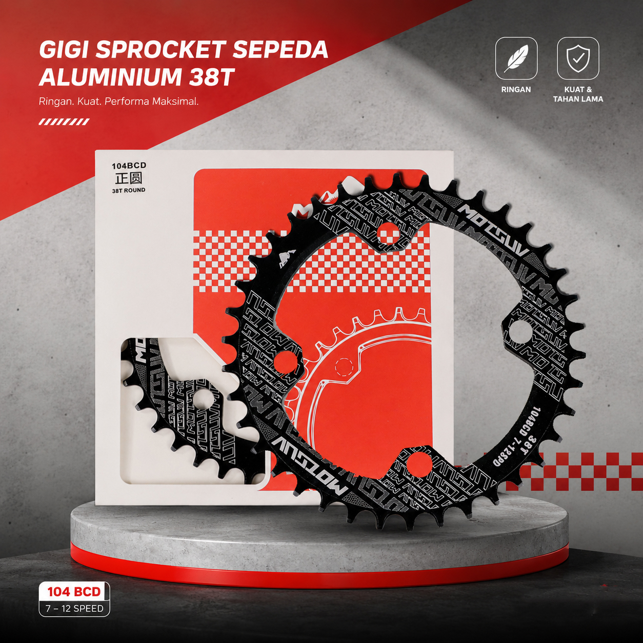 MOTSUV Gigi Sprocket Sepeda Chainring Aluminium Round 38T - 104BCD Gambar produk MOTSUV Gigi Sprocket Sepeda Chainring Aluminium Round 38T - 104BCD - Utama