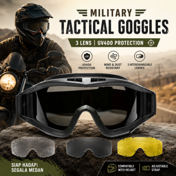 JSJM Kacamata Helm Motor Military Goggles 3 Lens UV400 Windproof - JK11