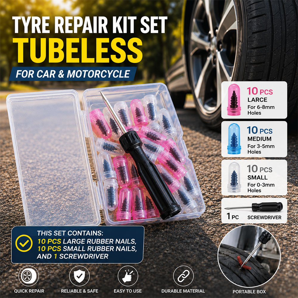 Detac Tyre Repair Kit Set Tubeless Alat Tambal Ban Mobil Motor 20 PCS - LN130 Gambar produk Detac Tyre Repair Kit Set Tubeless Alat Tambal Ban Mobil Motor 20 PCS - LN130 - Utama