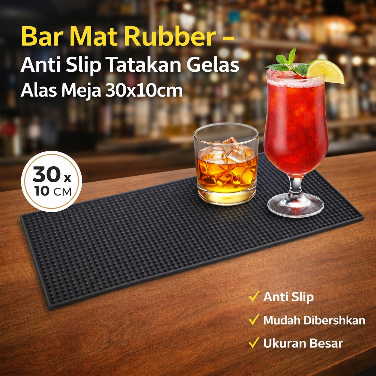 One Two Cups Bar Mat Rubber Anti Slip Tatakan Gelas Alas Meja 30x10cm - TY3 Gambar produk One Two Cups Bar Mat Rubber Anti Slip Tatakan Gelas Alas Meja 30x10cm - TY3 - Utama