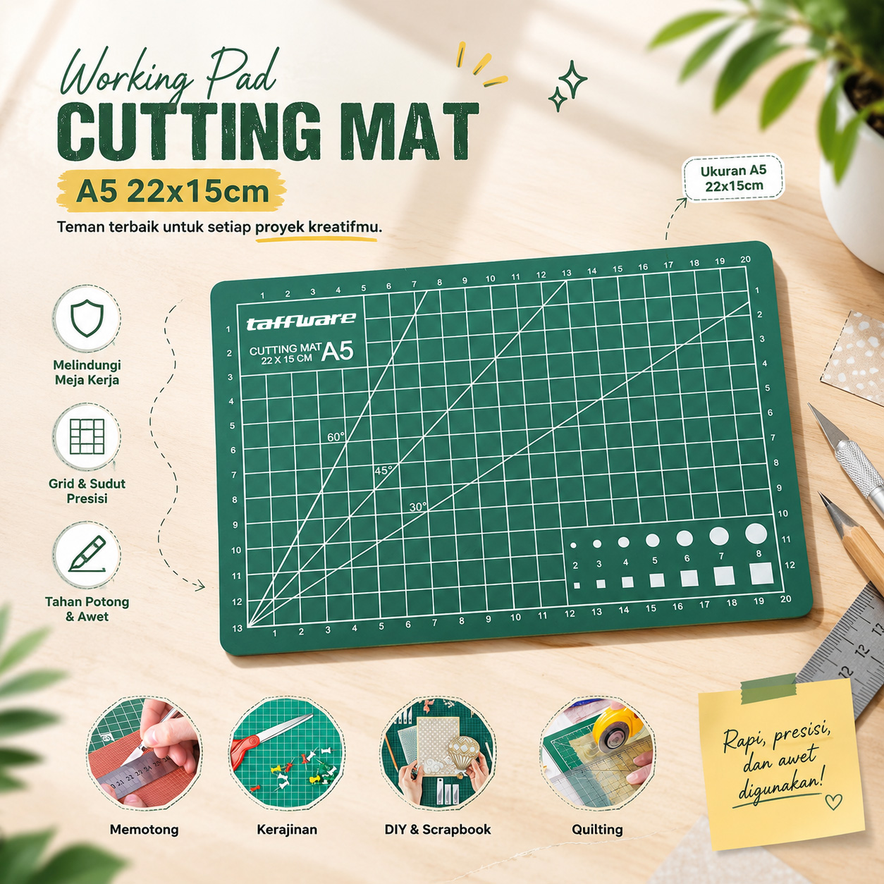 Taffware Working Pad Cutting Mat Alas Potong Papan Kerja A5 22x15cm - GKSA4 Gambar produk Taffware Working Pad Cutting Mat Alas Potong Papan Kerja A5 22x15cm - GKSA4 - Utama