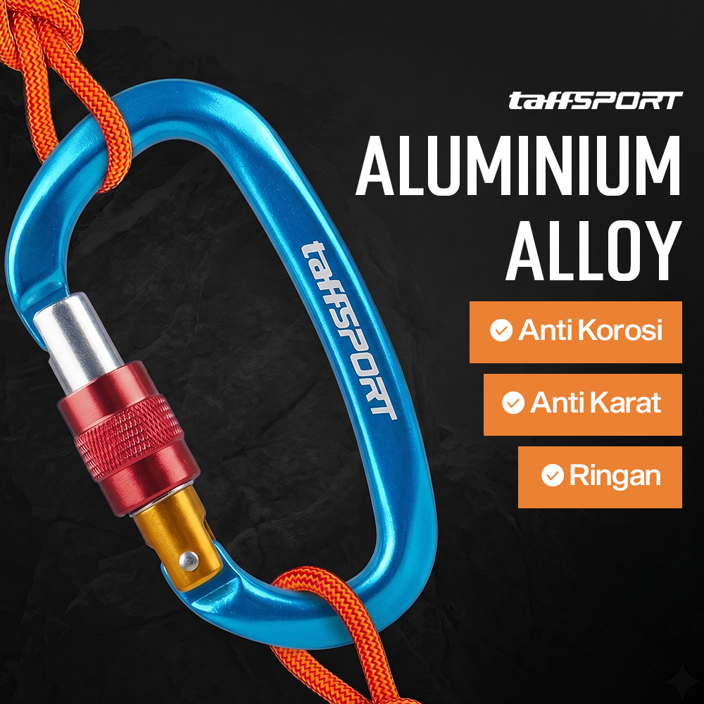TaffSPORT Carabiner Aluminium Professional Heavy-Duty Locking 25kN - CE21 Gambar produk TaffSPORT Carabiner Aluminium Professional Heavy-Duty Locking 25kN - CE21 - 3