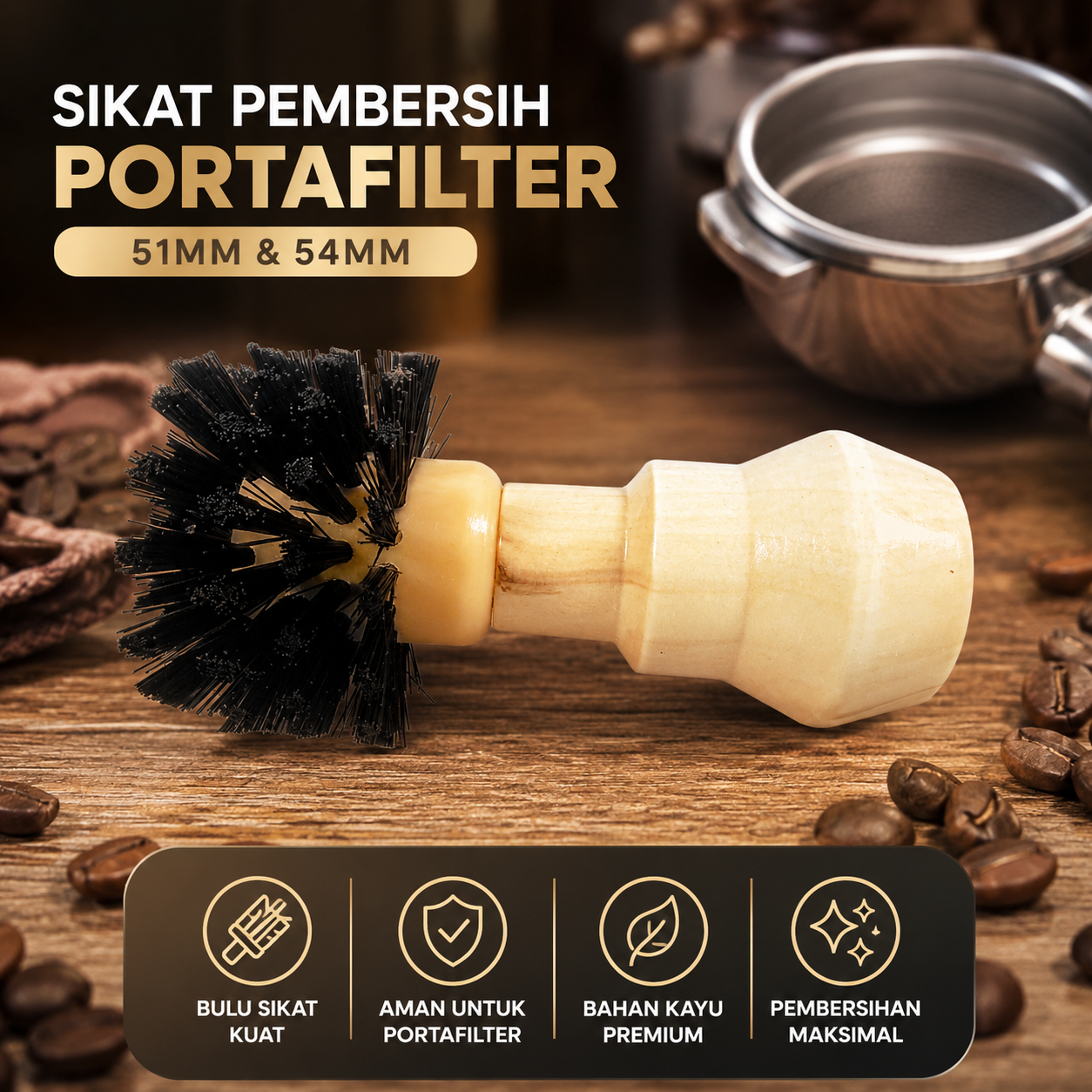 Gambar produk PROXLEN Sikat Pembersih Portafilter Cleaning Tools 51mm and 54mm - P-554 - Utama