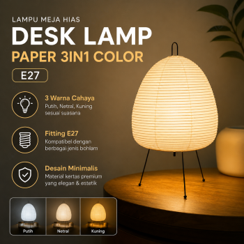 PAKFAN Lampu Meja Hias Desk Lamp Paper 3in1 Color E27 - TL04