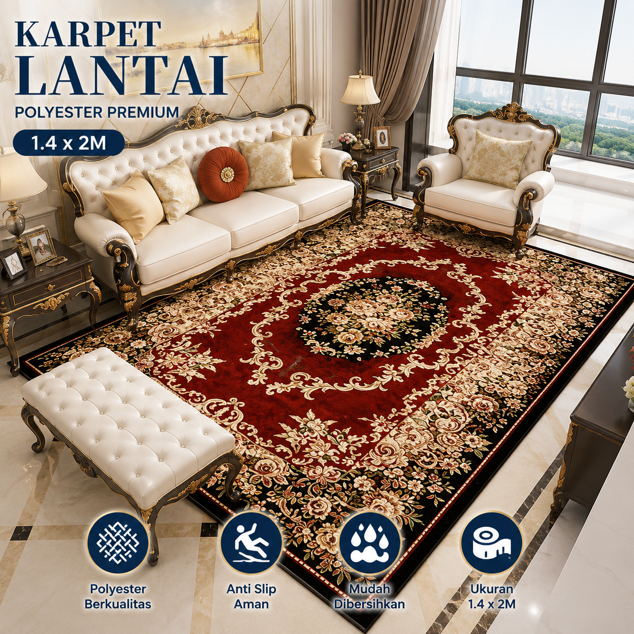 TaffHOME Karpet Lantai Permadani Persian Pattern Polyester 1.4x2M - BQ150 Gambar produk TaffHOME Karpet Lantai Permadani Persian Pattern Polyester 1.4x2M - BQ150 - Utama