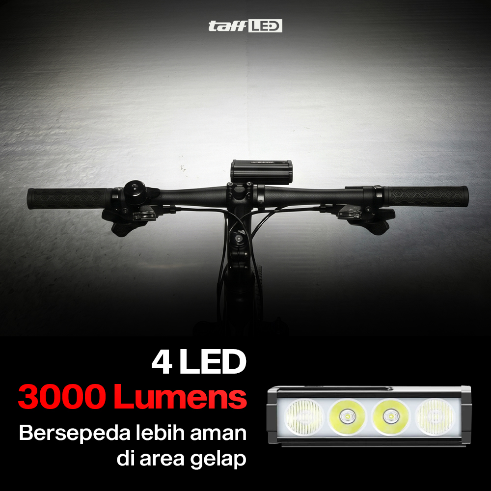 TaffLED Lampu Depan Sepeda LED Waterproof Rechargeable 3000 Lumens - LIG013 Gambar produk TaffLED Lampu Depan Sepeda LED Waterproof Rechargeable 3000 Lumens - LIG013 - 1