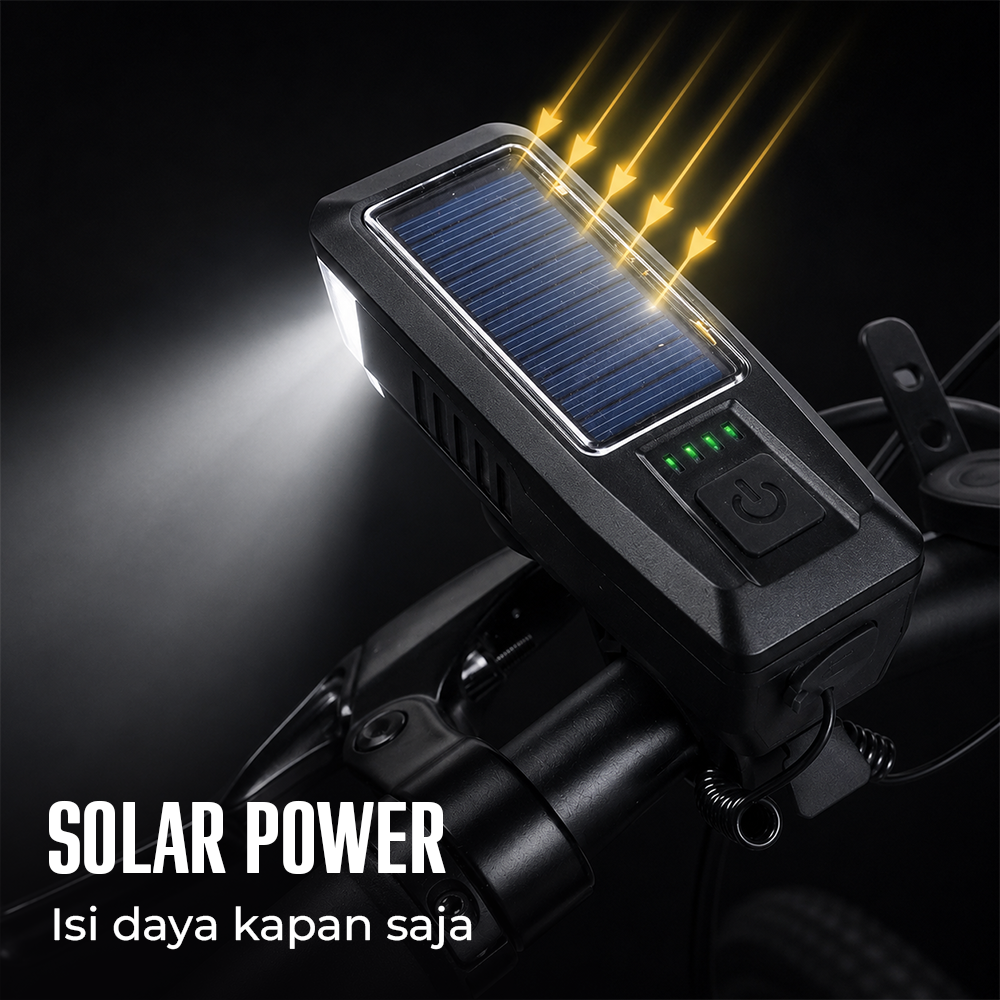 YAJIAPLUS Lampu Depan Sepeda LED Waterproof Solar Charging 350 Lumens - LY-17 Gambar produk YAJIAPLUS Lampu Depan Sepeda LED Waterproof Solar Charging 350 Lumens - LY-17 - 4