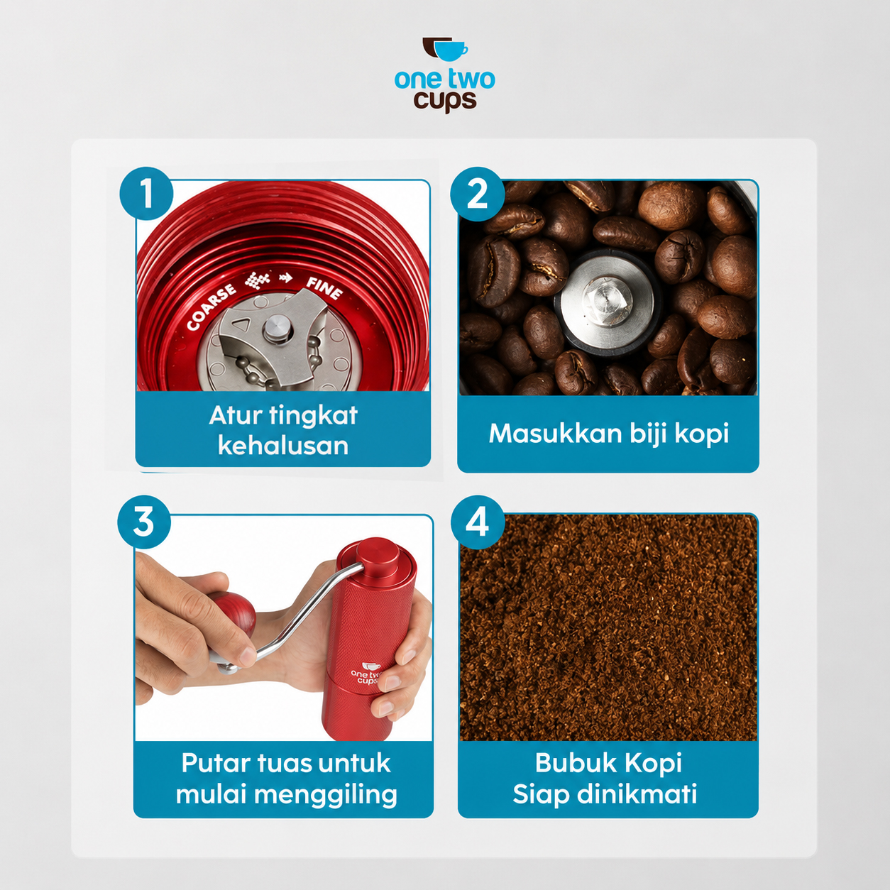 One Two Cups Penggiling Kopi Manual Coffee Grinder Burr Stainless - JN60 Gambar produk One Two Cups Penggiling Kopi Manual Coffee Grinder Burr Stainless - JN60 - 3