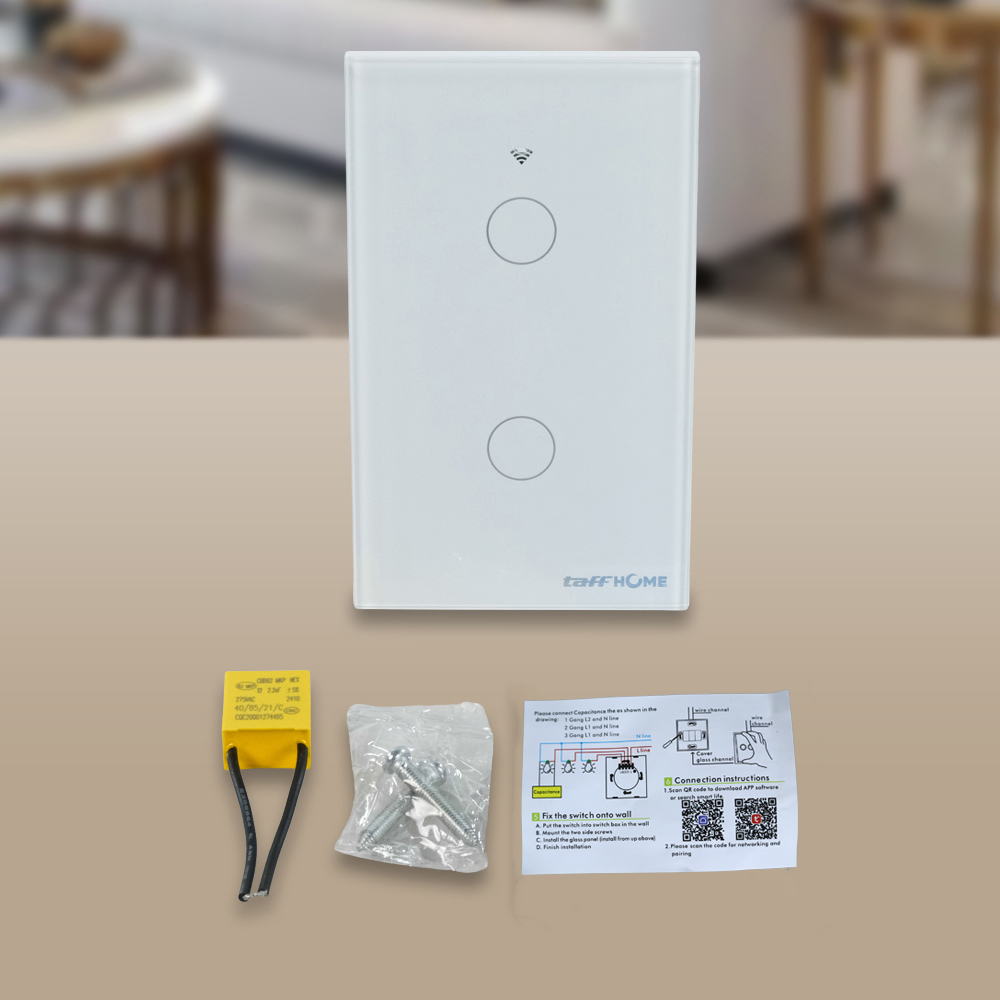 TaffHOME Saklar Lampu Wireless WiFi Remote Tuya Alexa Touch Control 2 Gang - TH72 Gambar produk TaffHOME Saklar Lampu Wireless WiFi Remote Tuya Alexa Touch Control 2 Gang - TH72 - 7