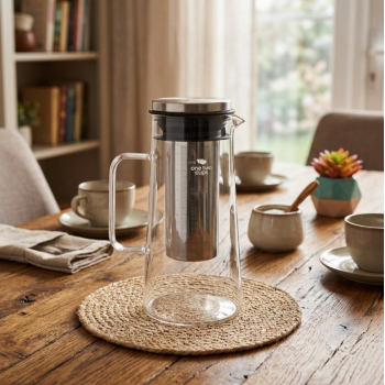 Gambar produk One Two Cups Teko Kaca Kopi Teh Water Pitcher Stainless Steel Filter 1000ml - MD-10 - 1