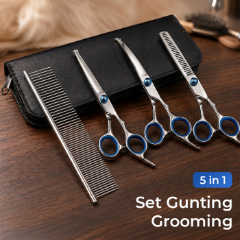 Gambar produk THREE SOUTH Set Gunting Grooming Perawatan Bulu Anjing 5in1 - TS-5