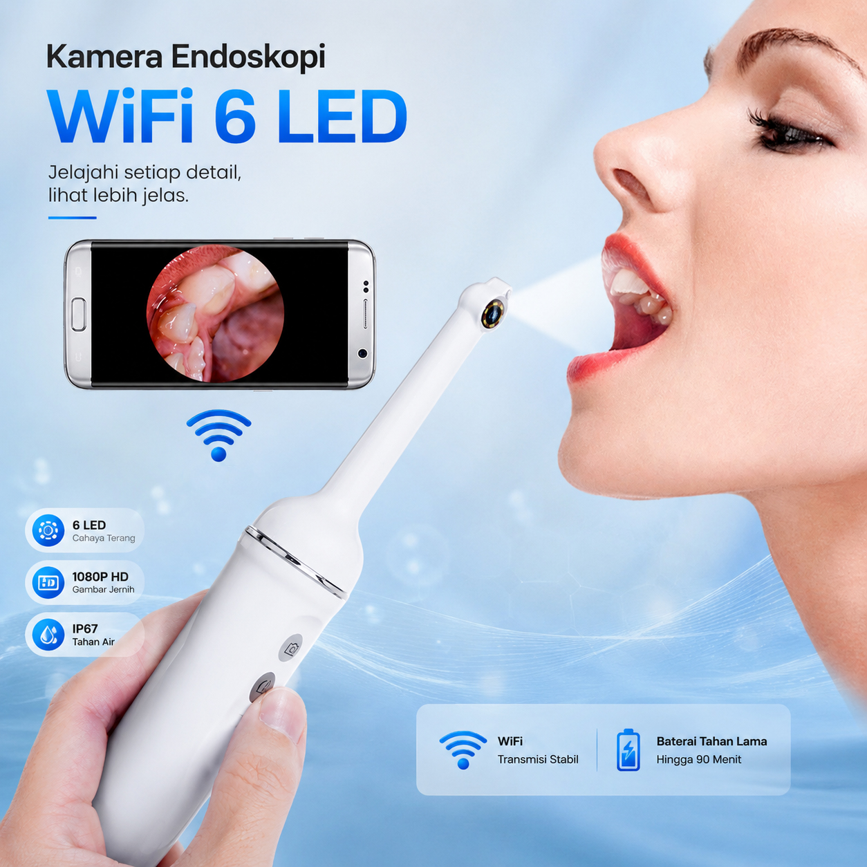 Dodosee Kamera Endoskopi Gigi Intraoral Dental Endoscope WiFi 6 LED - YC-W7 Gambar produk Dodosee Kamera Endoskopi Gigi Intraoral Dental Endoscope WiFi 6 LED - YC-W7 - Utama