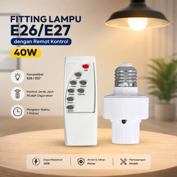 TaffLED Fitting Lampu Bohlam E26 E27 dengan Remot Kontrol 40W - GN-200