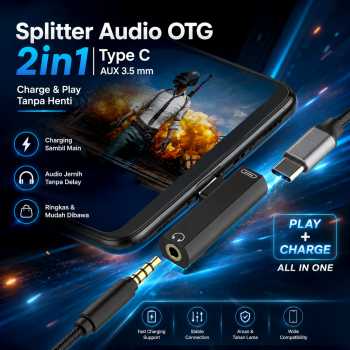 BAPSUS Splitter Audio OTG 2in1 Type C AUX 3.5 mm Jack to USB Type C - BP-21
