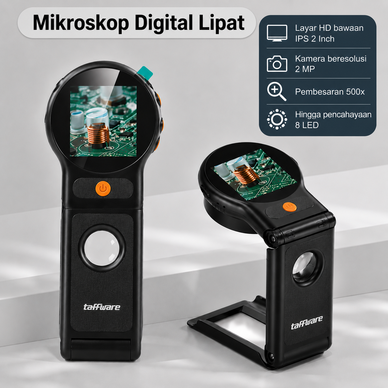 Taffware Mikroskop Digital Lipat Portable 1080P 500x 2 Inch 2MP 400mAh - 379 Gambar produk Taffware Mikroskop Digital Lipat Portable 1080P 500x 2 Inch 2MP 400mAh - 379 - Utama