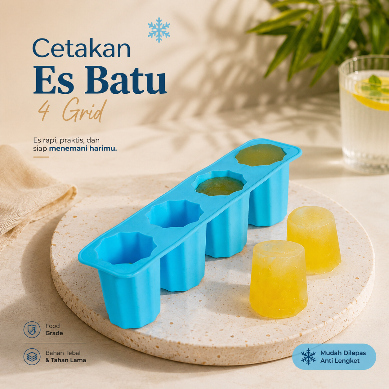 TaffHOME Cetakan Es Batu Silikon Gelas 4 Grid Ice Cube Mold - TM13027 Gambar produk TaffHOME Cetakan Es Batu Silikon Gelas 4 Grid Ice Cube Mold - TM13027 - Utama