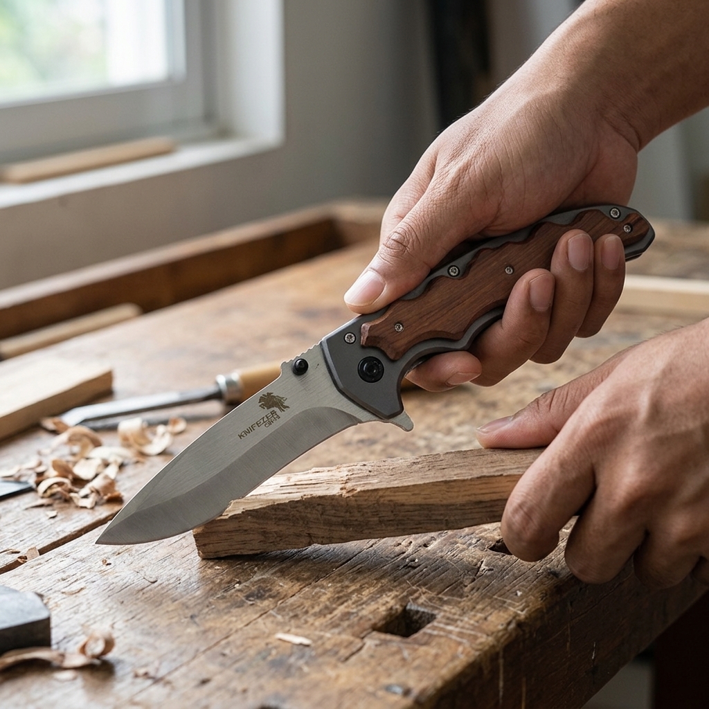 KNIFEZER Pisau Lipat Berburu Wooden Handle Outdoor Survival Knife - CBF64 Gambar produk KNIFEZER Pisau Lipat Berburu Wooden Handle Outdoor Survival Knife - CBF64 - 5