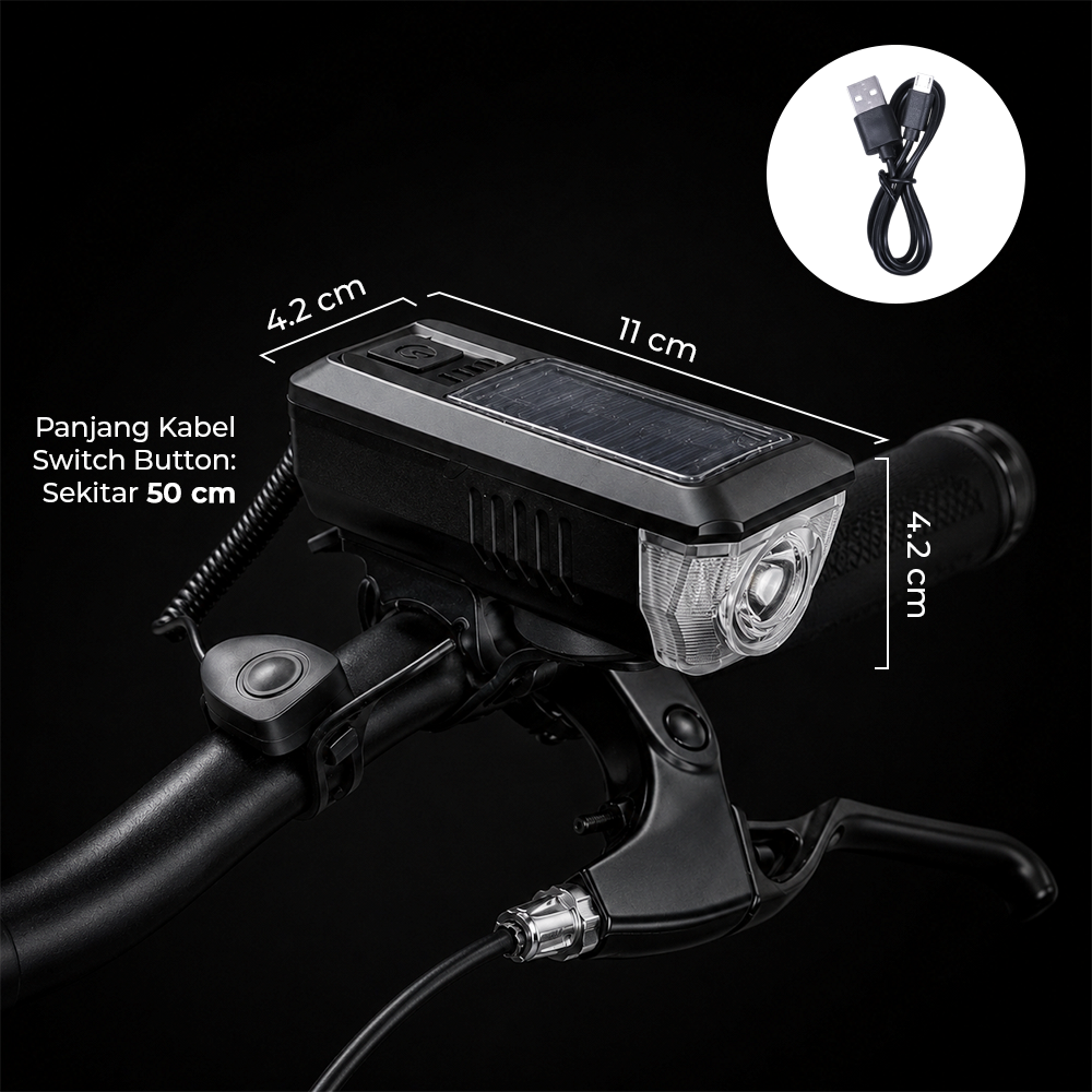 YAJIAPLUS Lampu Depan Sepeda LED Waterproof Solar Charging 350 Lumens - LY-17 Gambar produk YAJIAPLUS Lampu Depan Sepeda LED Waterproof Solar Charging 350 Lumens - LY-17 - 7