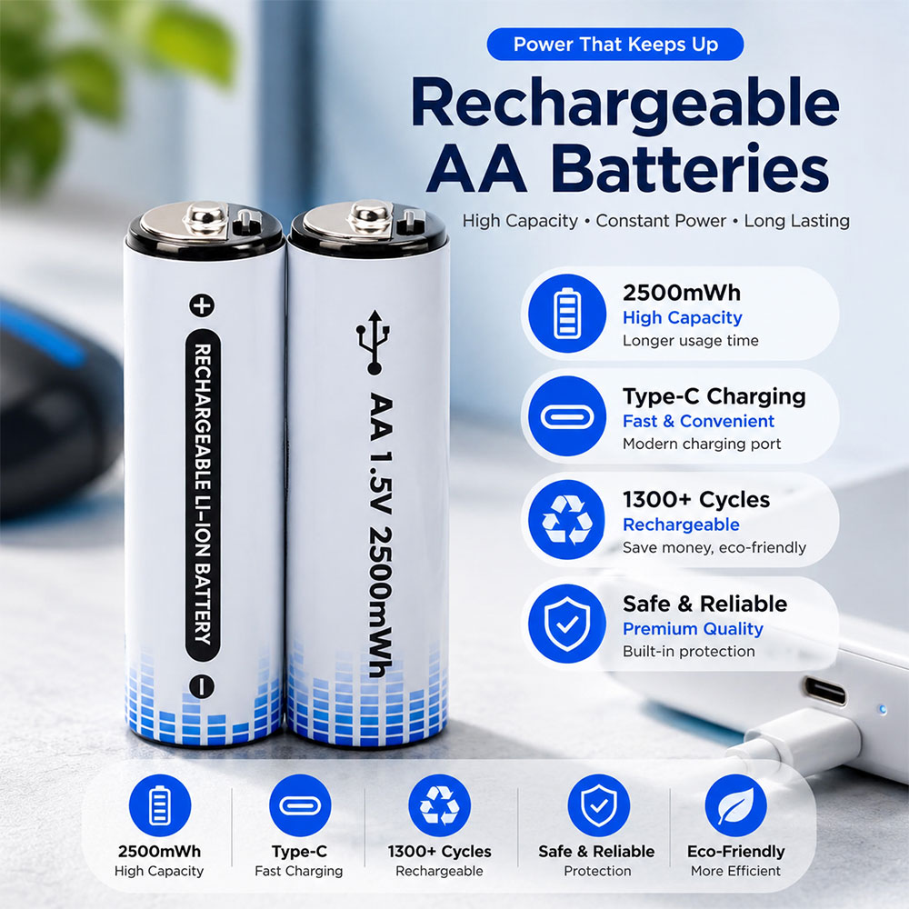 Noya Baterai Isi Ulang Rechargeable Type C 2500MwH 1.5V 2 PCS - MB235 Gambar produk Noya Baterai Isi Ulang Rechargeable Type C 2500MwH 1.5V 2 PCS - MB235 - Utama
