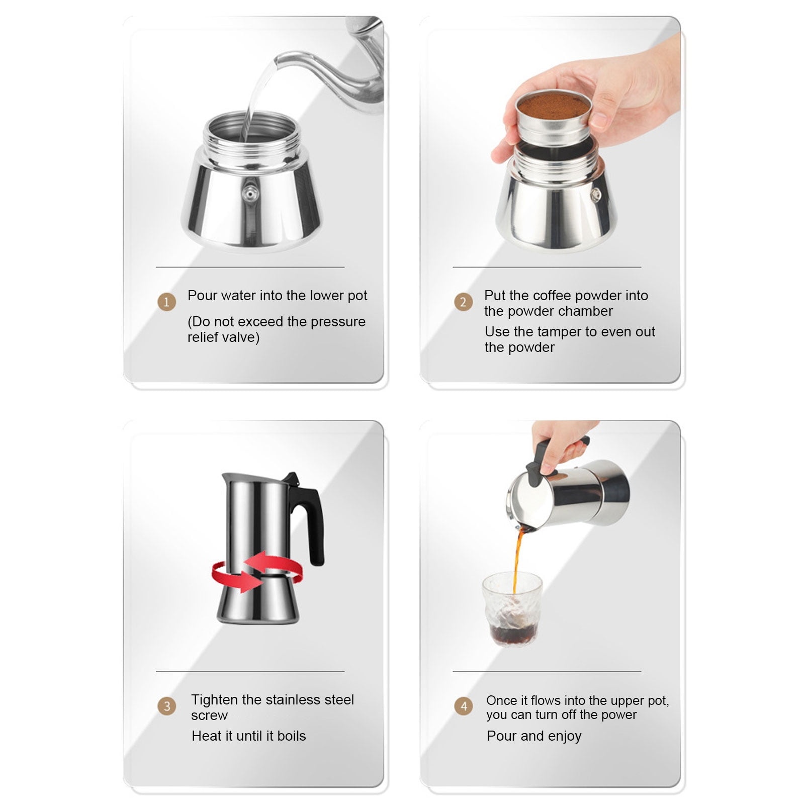 One Two Cups Moka Pot Teko Kopi Espresso Coffee Maker Stovetop 2 Cup 100ml - Z70 Gambar produk One Two Cups Moka Pot Teko Kopi Espresso Coffee Maker Stovetop 2 Cup 100ml - Z70 - 5