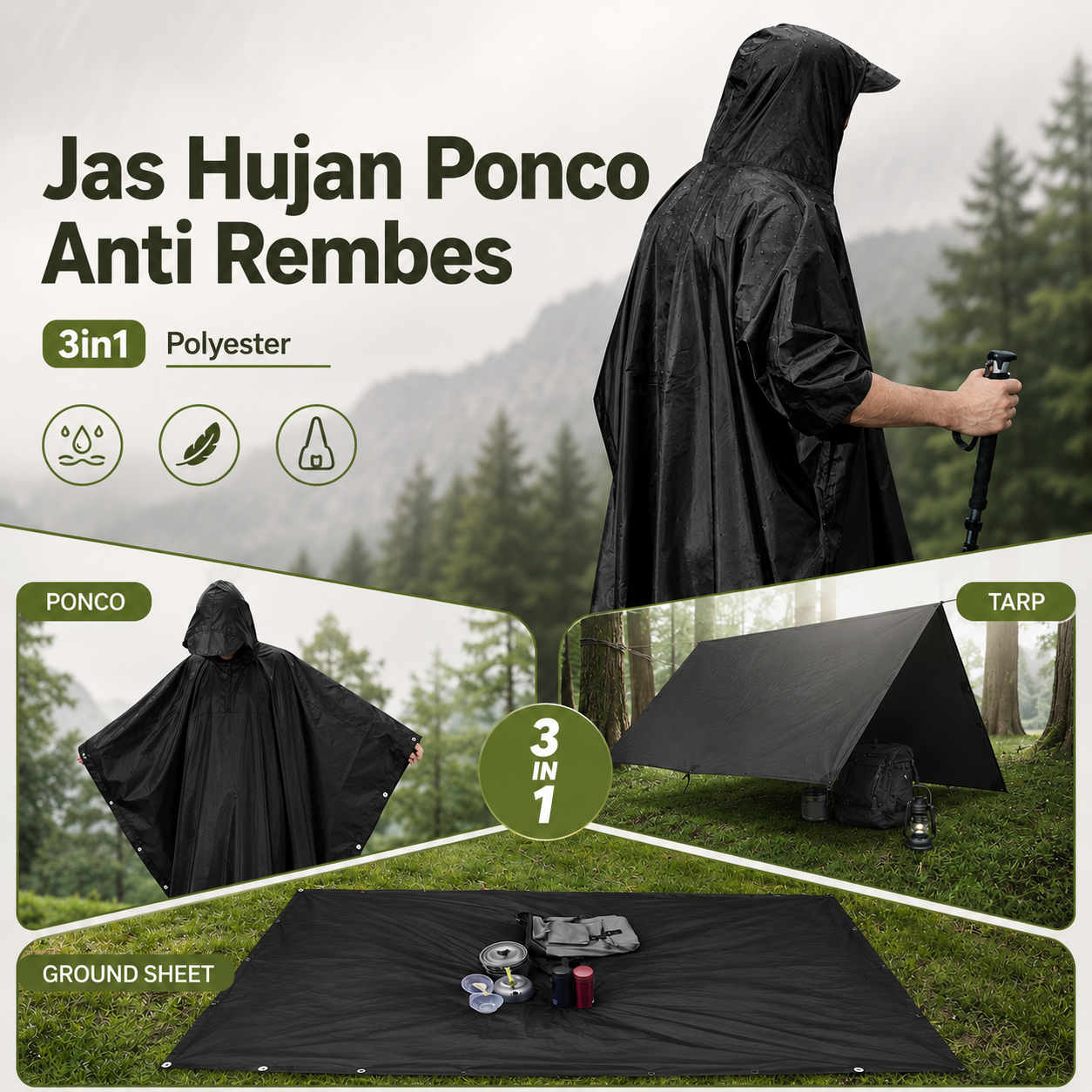 Rhodey Jas Hujan Ponco Anti Rembes 3in1 Polyester Waterproof Raincoat - PY-31 Gambar produk Rhodey Jas Hujan Ponco Anti Rembes 3in1 Polyester Waterproof Raincoat - PY-31 - Utama