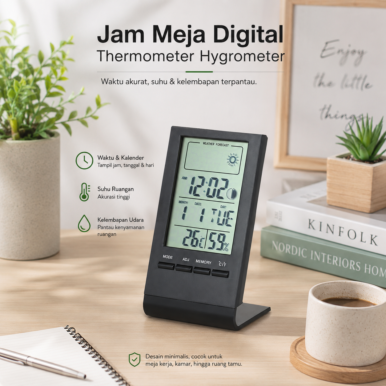 Gambar produk KKMOON Jam Meja Mini Digital Thermometer Hygrometer Weather Station - CX220 - Utama