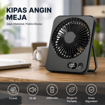 Raugee Kipas Angin Meja Digital Display 5 Speed 1200mAh Desk Fan - F10