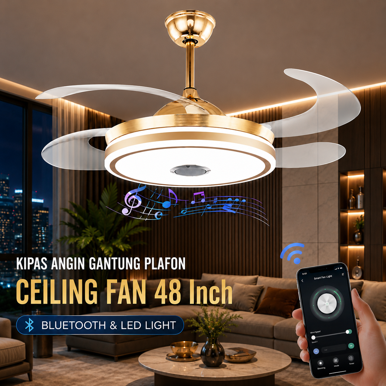 SOVE Kipas Angin Gantung Plafon Ceiling Fan 6 Speed LED Bluetooth 48 Inch - SW-84 Gambar produk SOVE Kipas Angin Gantung Plafon Ceiling Fan 6 Speed LED Bluetooth 48 Inch - SW-84 - Utama