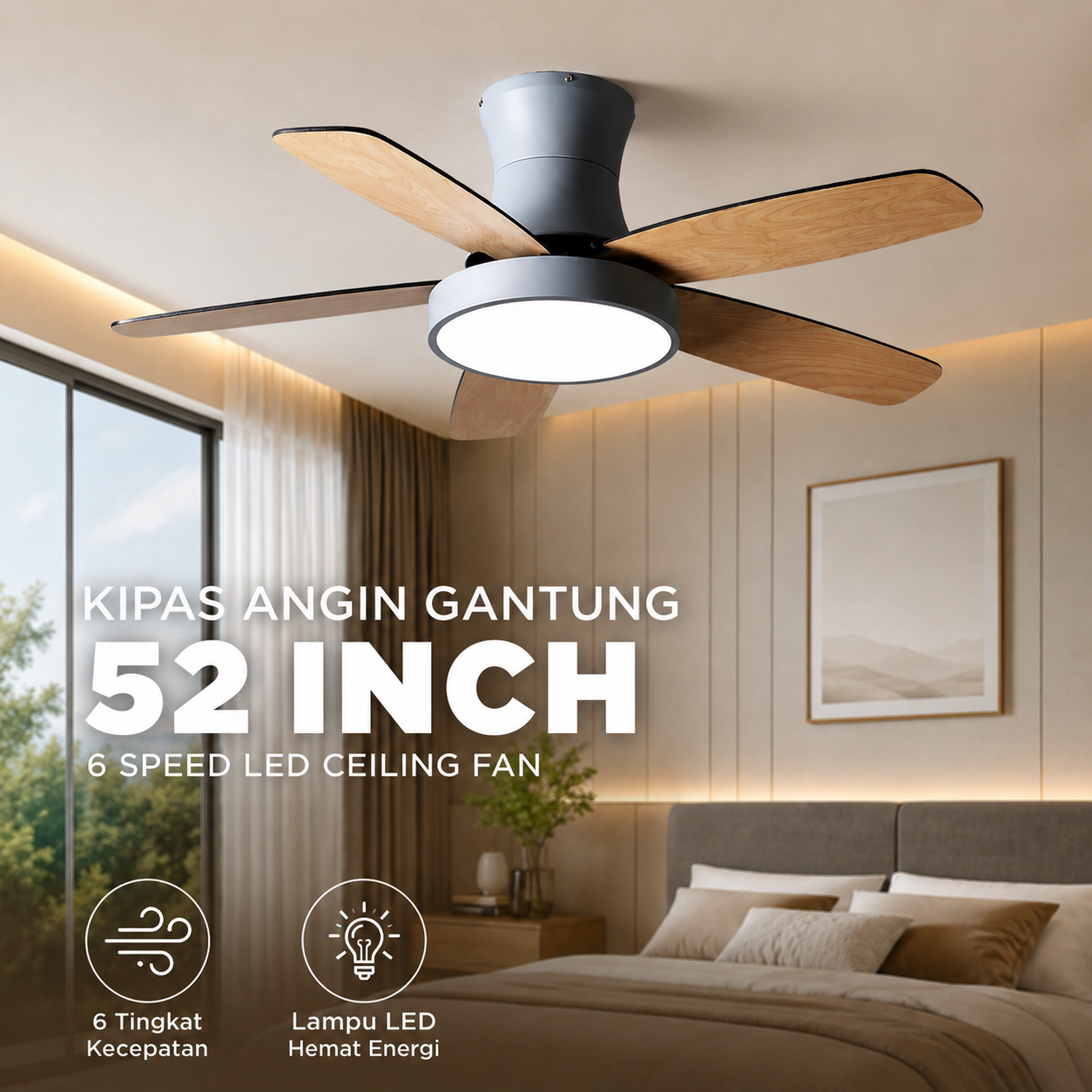 SOVE Kipas Angin Gantung Plafon Ceiling Fan 6 Speed LED 52 Inch - APP-3 Gambar produk SOVE Kipas Angin Gantung Plafon Ceiling Fan 6 Speed LED 52 Inch - APP-3 - Utama