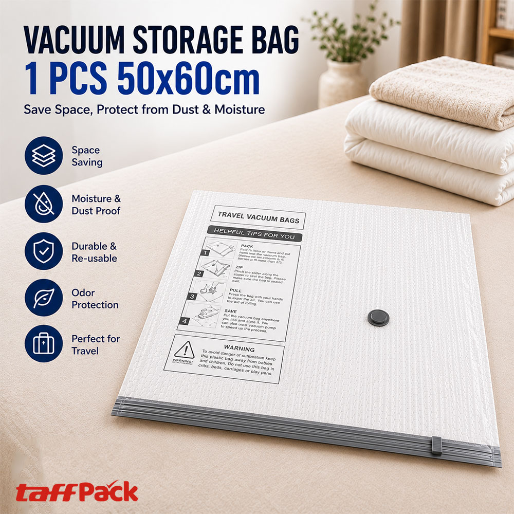 TaffPACK Kantong Plastik Vakum Pakaian Vacuum Compression Bag 1 PCS 50x60cm - YK-100 Gambar produk TaffPACK Kantong Plastik Vakum Pakaian Vacuum Compression Bag 1 PCS 50x60cm - YK-100 - Utama