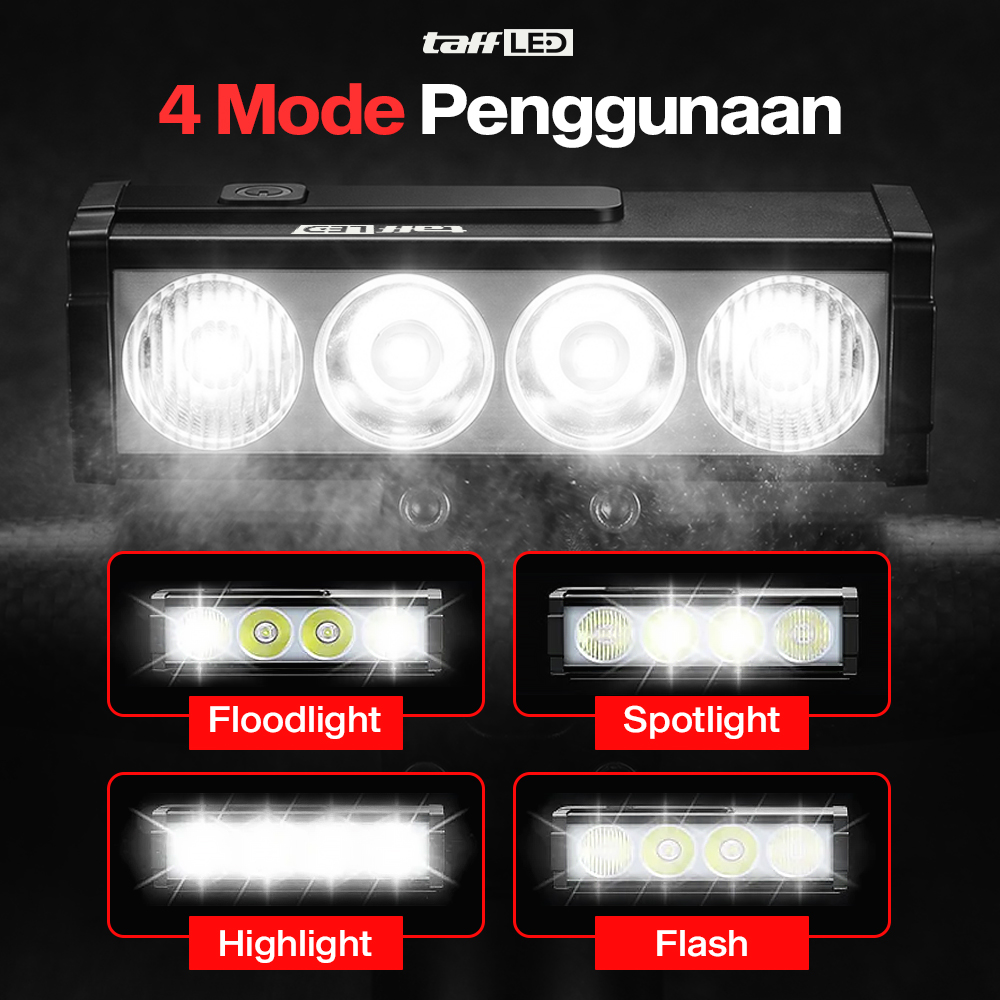 TaffLED Lampu Depan Sepeda LED Waterproof Rechargeable 3000 Lumens - LIG013 Gambar produk TaffLED Lampu Depan Sepeda LED Waterproof Rechargeable 3000 Lumens - LIG013 - 2