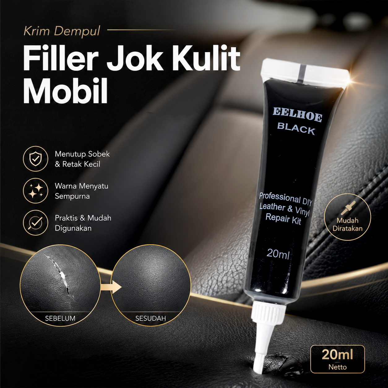 EELHOE Krim Dempul Filler Reparasi Jok Kulit Mobil Repair Liquid 20ml - G-919 Gambar produk EELHOE Krim Dempul Filler Reparasi Jok Kulit Mobil Repair Liquid 20ml - G-919 - Utama