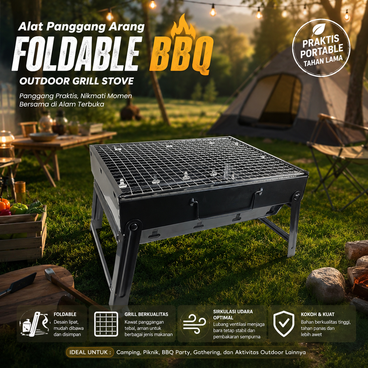 SALDNES Alat Panggang Arang Portable Foldable BBQ Outdoor Grill Stove - TL-353 Gambar produk SALDNES Alat Panggang Arang Portable Foldable BBQ Outdoor Grill Stove - TL-353 - Utama