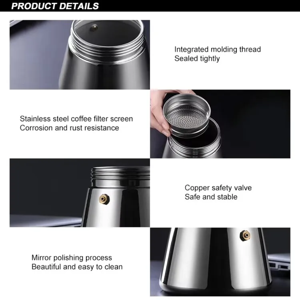 One Two Cups Moka Pot Teko Kopi Espresso Coffee Maker Dual Valve 3 Cup 160ml - Z61 Gambar produk One Two Cups Moka Pot Teko Kopi Espresso Coffee Maker Dual Valve 3 Cup 160ml - Z61 - 2