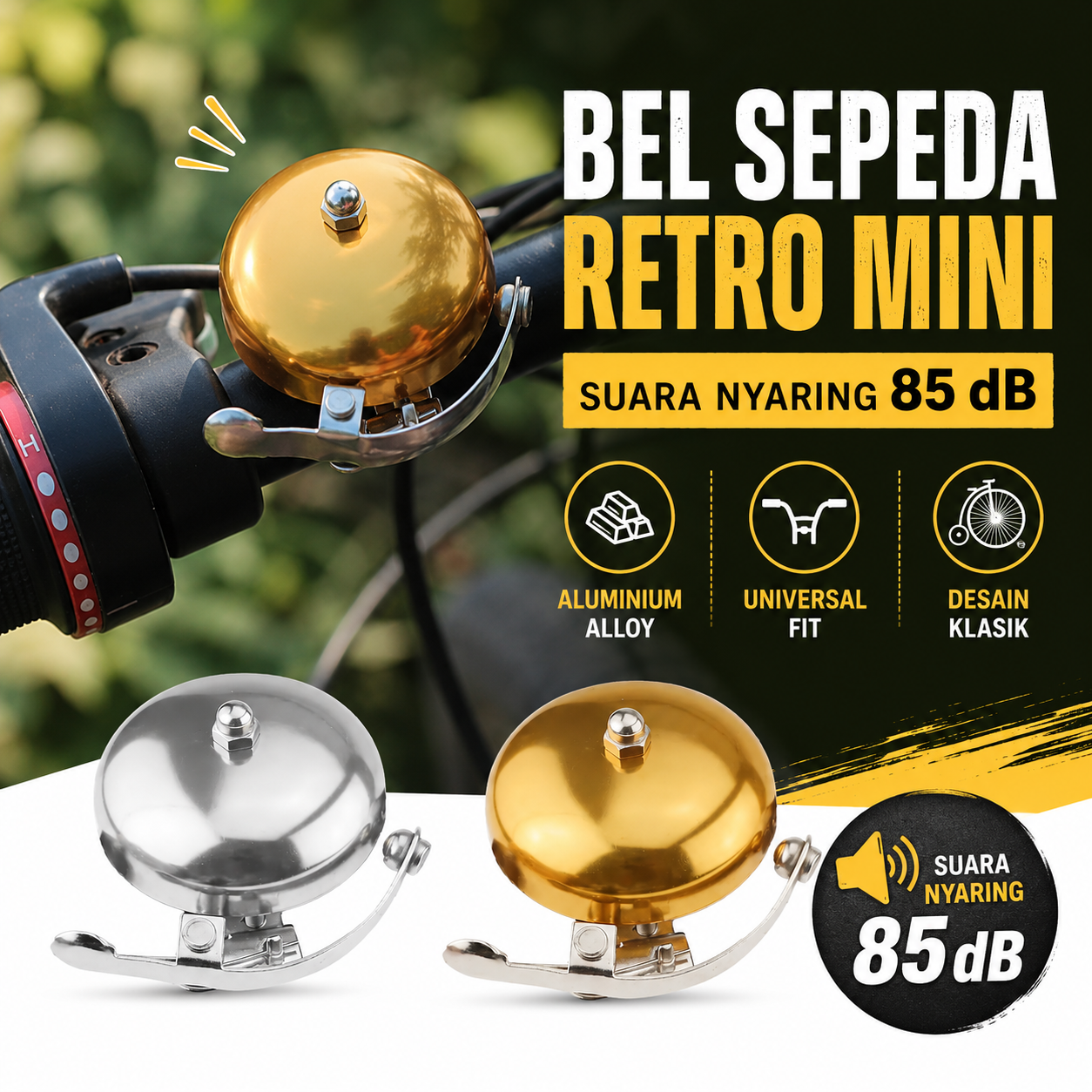 Gambar produk Cycle Zone Bel Sepeda Bike Horn Mini Retro Vintage Aluminium 85dB - CL-06 - Utama