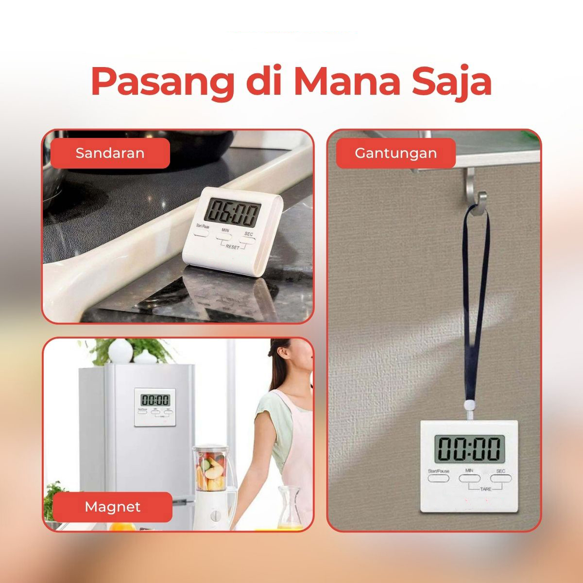 TaffHOME Timer Masak Dapur Digital Magnetic Alarm Kitchen Countdown - T10 Gambar produk TaffHOME Timer Masak Dapur Digital Magnetic Alarm Kitchen Countdown - T10 - 2