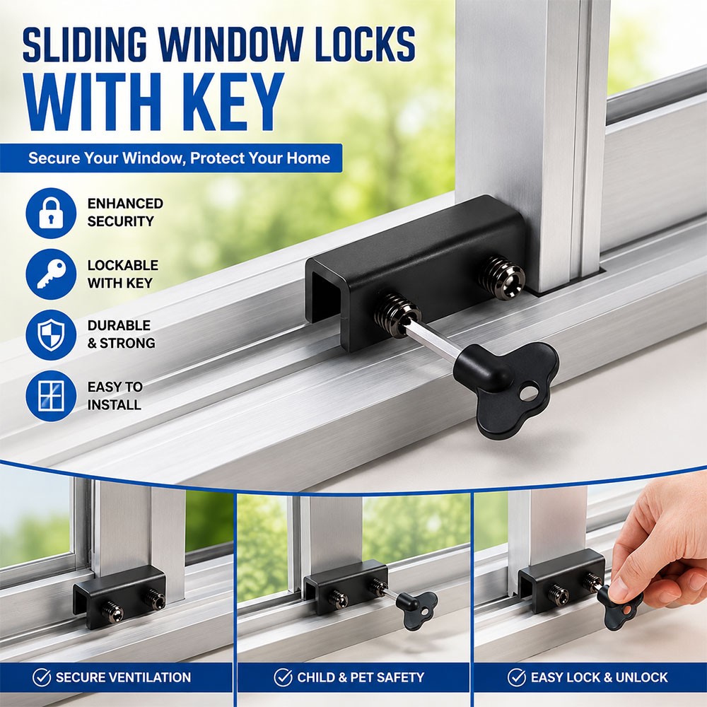 Knad Grendel Kunci Jendela Geser Sliding Window Locks with Key - KAK-1000 Gambar produk Knad Grendel Kunci Jendela Geser Sliding Window Locks with Key - KAK-1000 - Utama