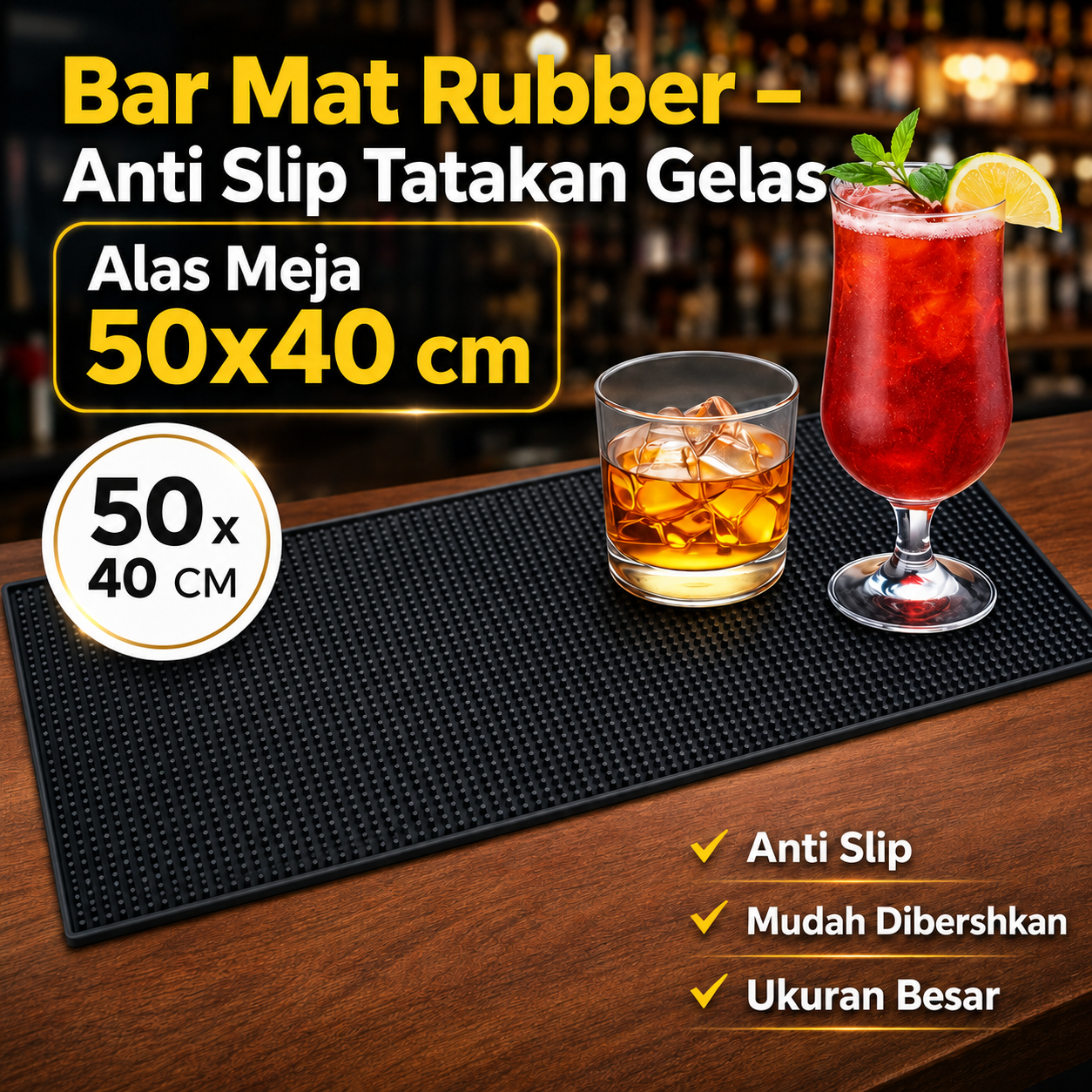 One Two Cups Bar Mat Rubber Anti Slip Tatakan Gelas Alas Meja 50x40cm - TY3 Gambar produk One Two Cups Bar Mat Rubber Anti Slip Tatakan Gelas Alas Meja 50x40cm - TY3 - Utama
