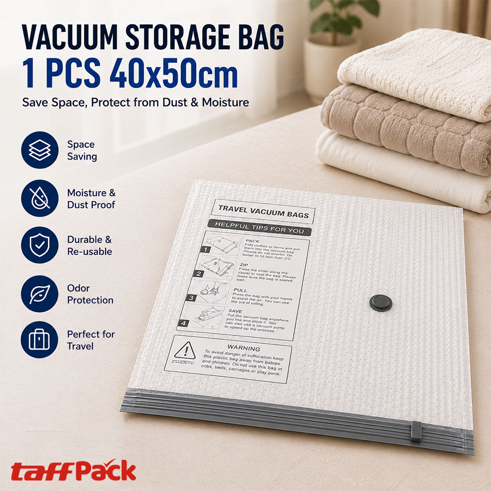 TaffPACK Kantong Plastik Vakum Pakaian Vacuum Compression Bag 1 PCS 40x50cm - YK-100 Gambar produk TaffPACK Kantong Plastik Vakum Pakaian Vacuum Compression Bag 1 PCS 40x50cm - YK-100 - Utama