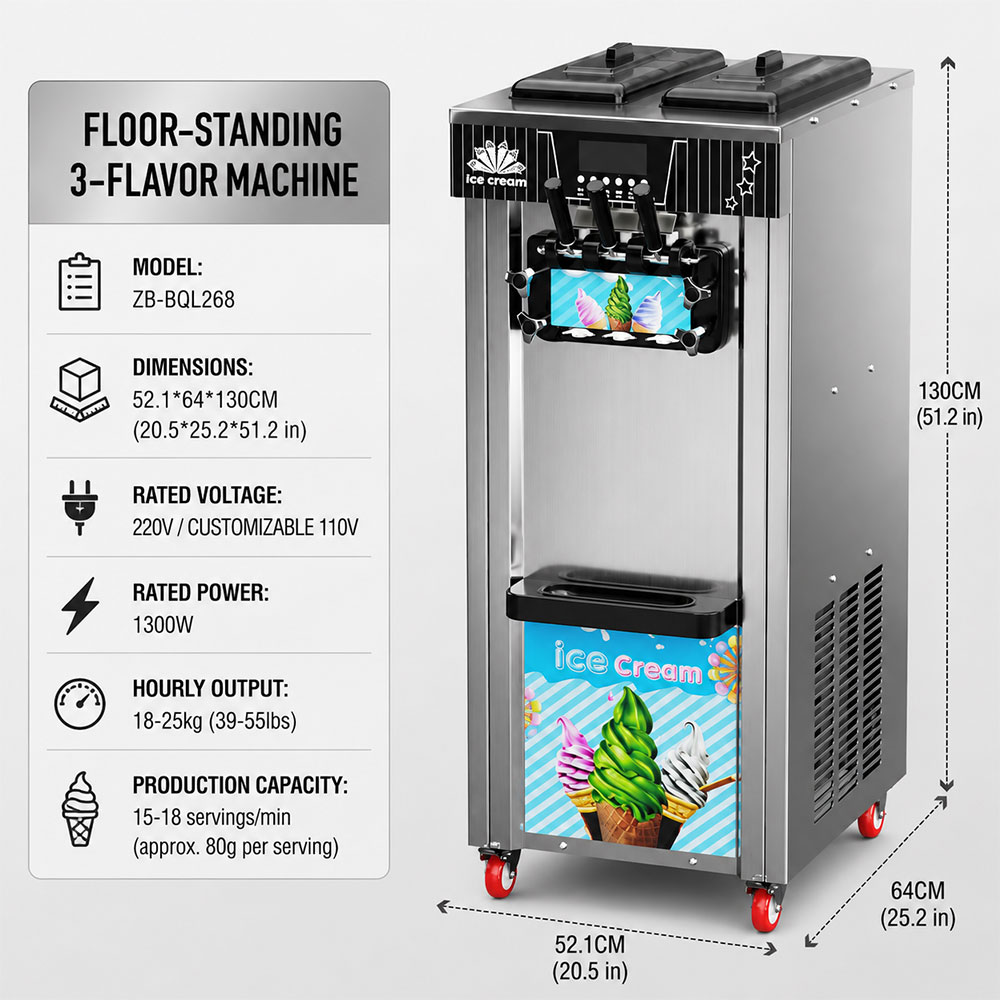 DUTRIE Ice Cream Maker Commercial Mesin Pembuat Es Krim 3 Rasa 1300 W - ZB-BQL268 Gambar produk DUTRIE Ice Cream Maker Commercial Mesin Pembuat Es Krim 3 Rasa 1300 W - ZB-BQL268 - Kemasan