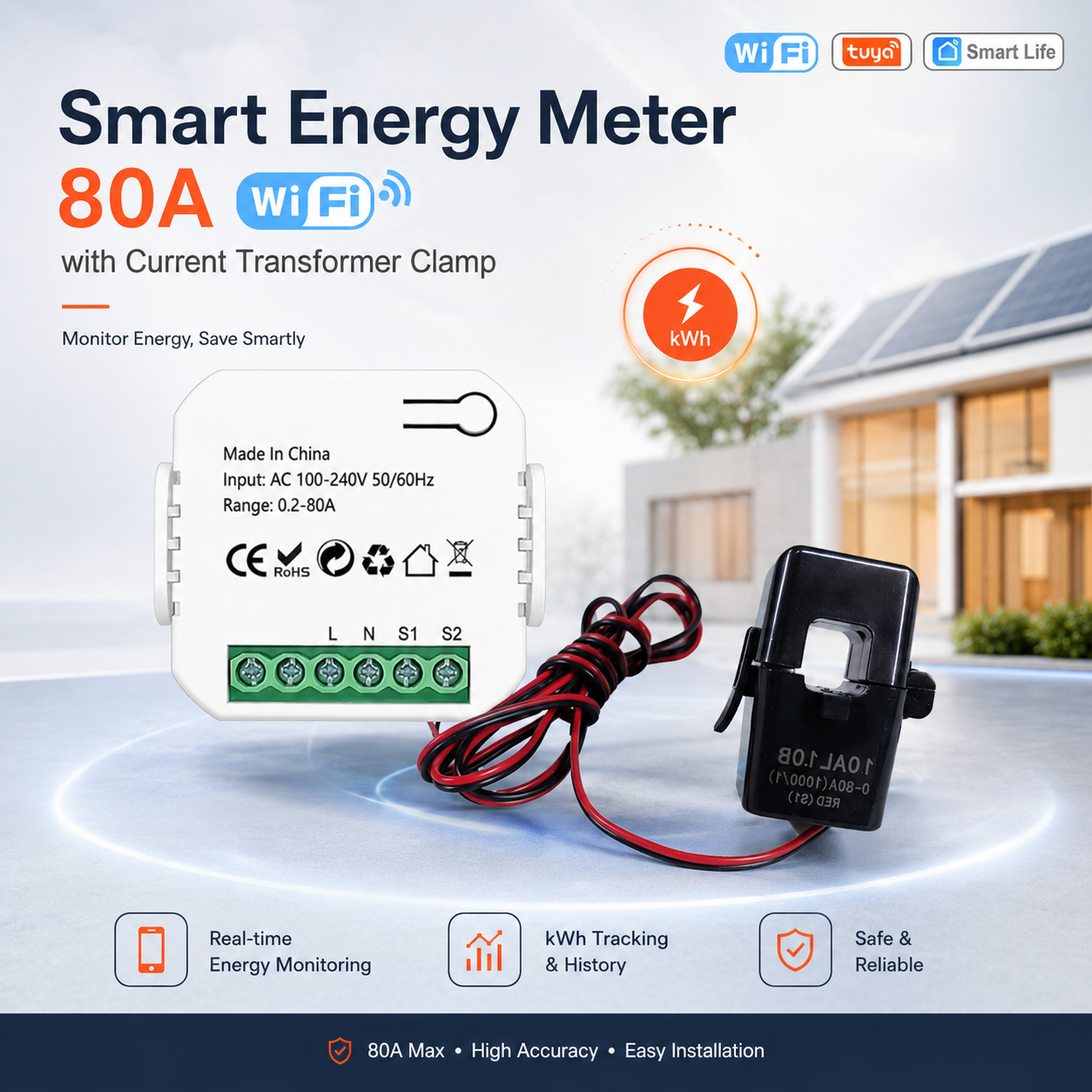 Tuya Smart Energy Meter 80A WiFi with Current Transformer Clamp kWh - ST-1168 Gambar produk Tuya Smart Energy Meter 80A WiFi with Current Transformer Clamp kWh - ST-1168 - Utama