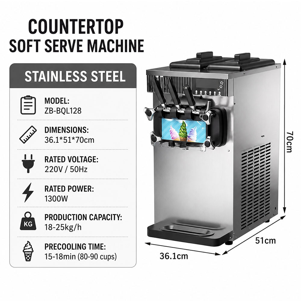FUWODA Ice Cream Maker Commercial Mesin Pembuat Es Krim 3 Rasa 1300 W - ZB-BQL128 Gambar produk FUWODA Ice Cream Maker Commercial Mesin Pembuat Es Krim 3 Rasa 1300 W - ZB-BQL128 - 7