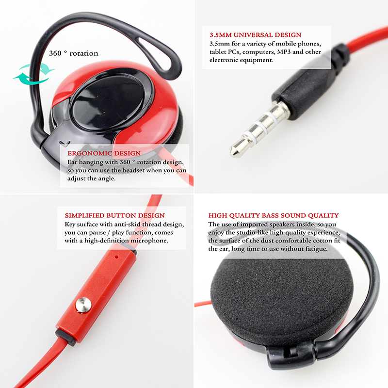 Gambar produk Shini Headphone Kabel Microphone Earhook Clip-on Sporty Jack 3.5mm - SN360 - 4