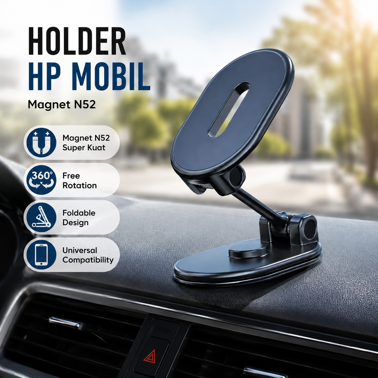 VIKEFON Holder HP Mobil Magnetic N52 360 Rotation Car Phone Holder - HM-15 Gambar produk VIKEFON Holder HP Mobil Magnetic N52 360 Rotation Car Phone Holder - HM-15 - Utama